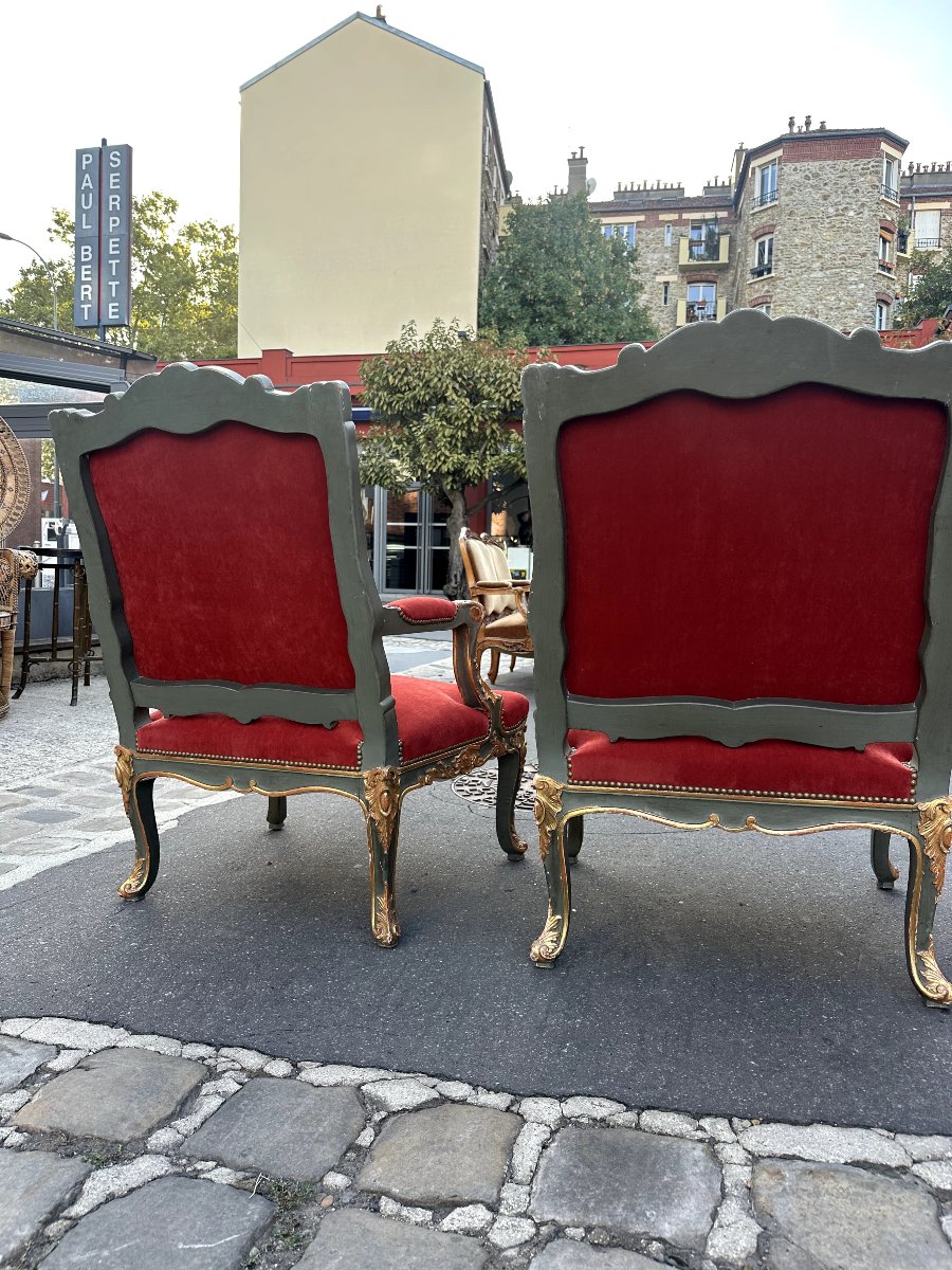 Pair Of Regency-style Armchairs In Carved And Patinated Wood, 19th Century  -photo-3