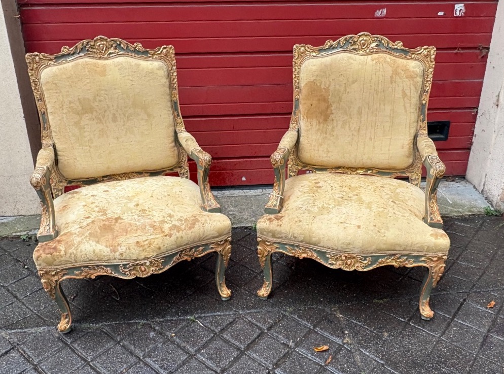 Paire de fauteuils de style régence en bois sculpté et patiné  XIX EME  -photo-1