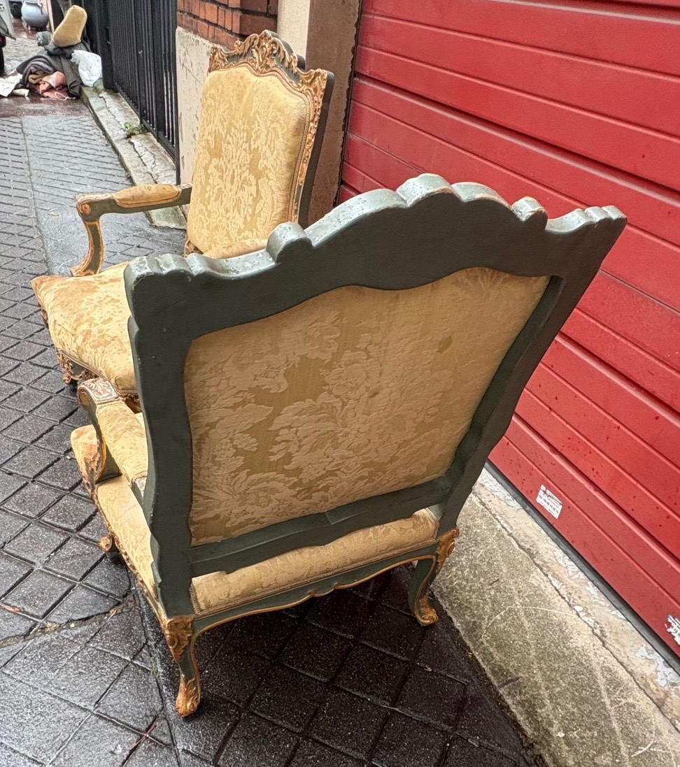 Paire de fauteuils de style régence en bois sculpté et patiné  XIX EME  -photo-6