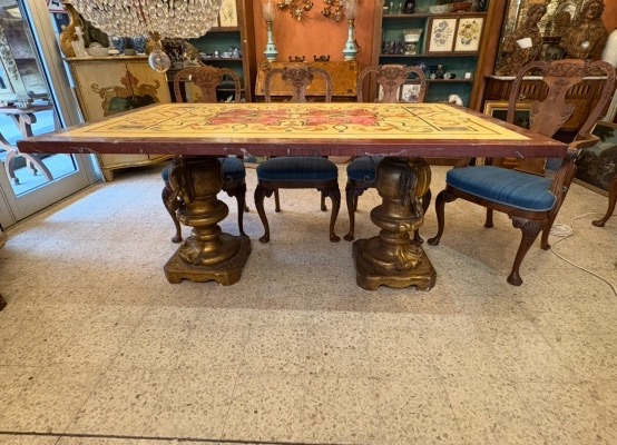 Display Table With Gilded Wooden Legs And A Scagiole Tabletop, 19th Century, Italy, 19th Century -photo-2