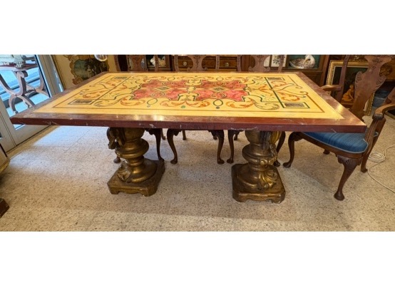 Display Table With Gilded Wooden Legs And A Scagiole Tabletop, 19th Century, Italy, 19th Century 