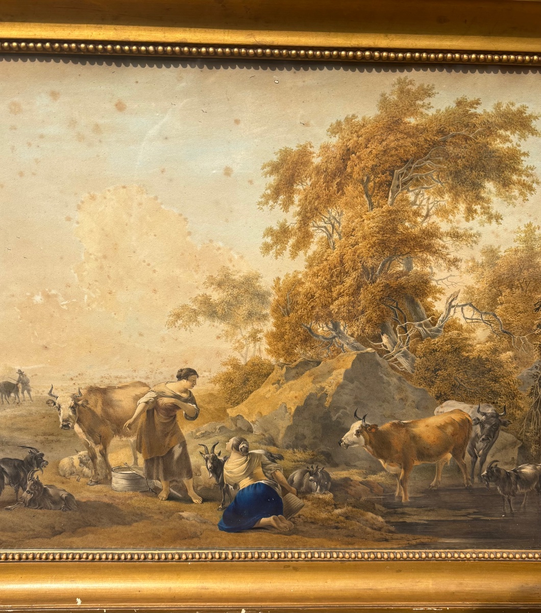 Watercolor Of A Pastoral Scene From The Late 18th Century, Signed H. Van Cranenburg, 1797-photo-2