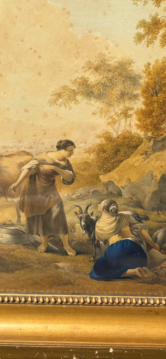 Watercolor Of A Pastoral Scene From The Late 18th Century, Signed H. Van Cranenburg, 1797-photo-1