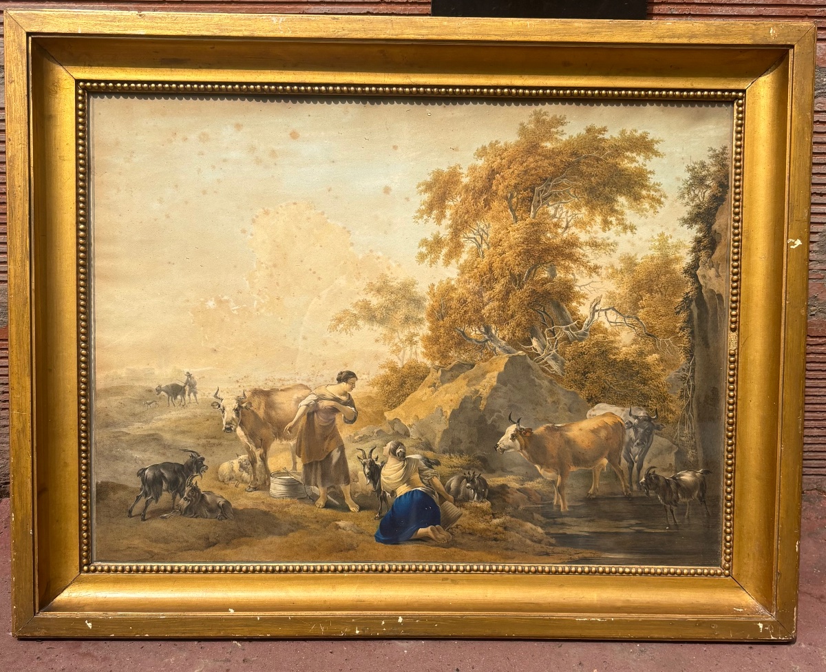 Watercolor Of A Pastoral Scene From The Late 18th Century, Signed H. Van Cranenburg, 1797