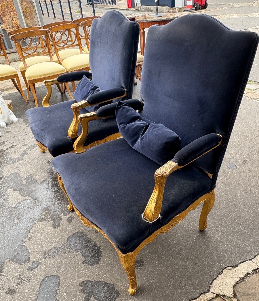 Pair Of Regency-style Armchairs In Gilded Wood, 19th Century -photo-3