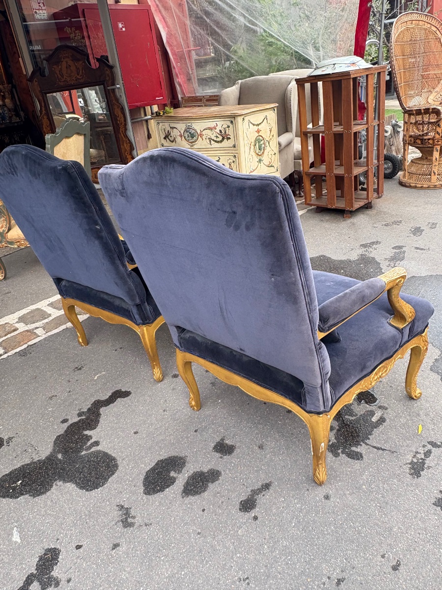 Pair Of Regency-style Armchairs In Gilded Wood, 19th Century -photo-4