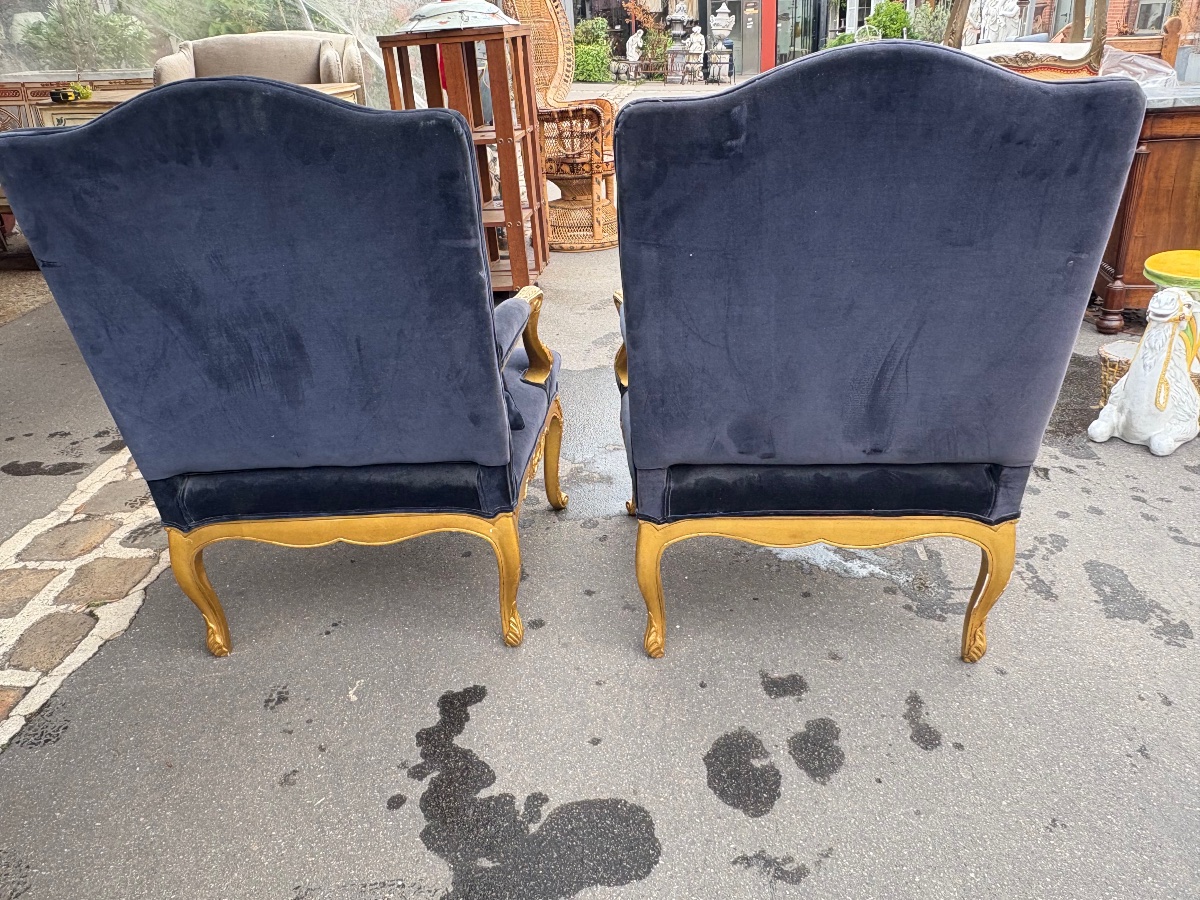Pair Of Regency-style Armchairs In Gilded Wood, 19th Century -photo-1