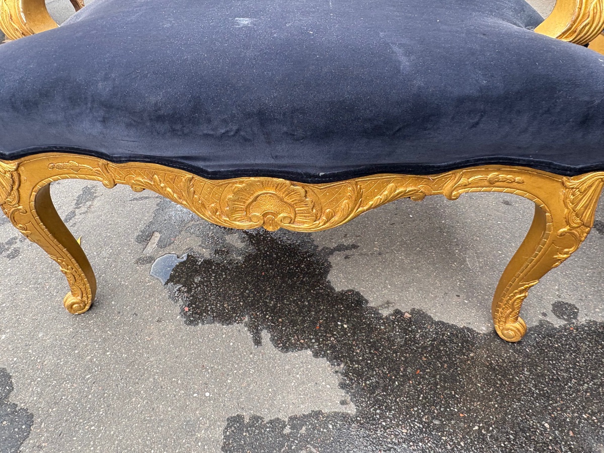 Pair Of Regency-style Armchairs In Gilded Wood, 19th Century -photo-5