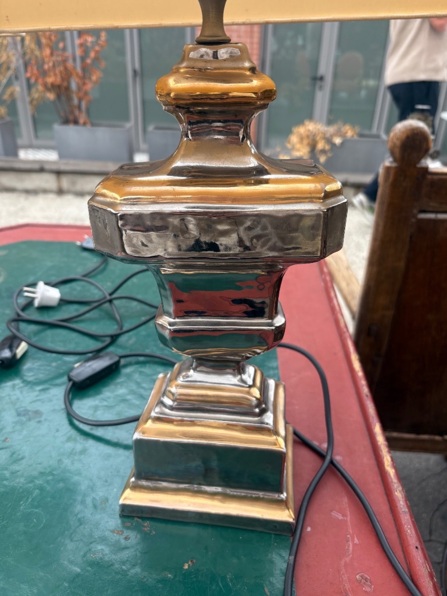 Paire de lampes en  faïence  argentées et dorées  façon pot à feux Italie XX EME-photo-2