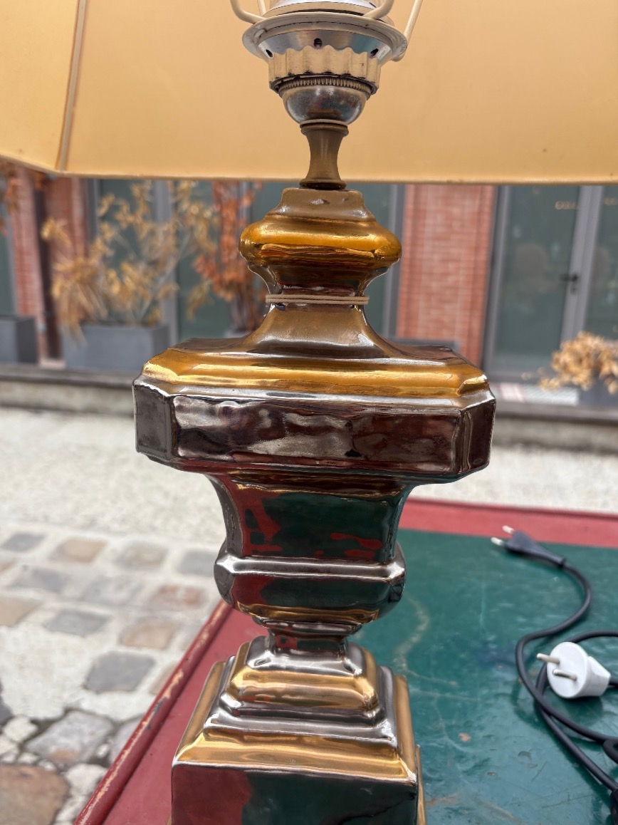 Paire de lampes en  faïence  argentées et dorées  façon pot à feux Italie XX EME-photo-3