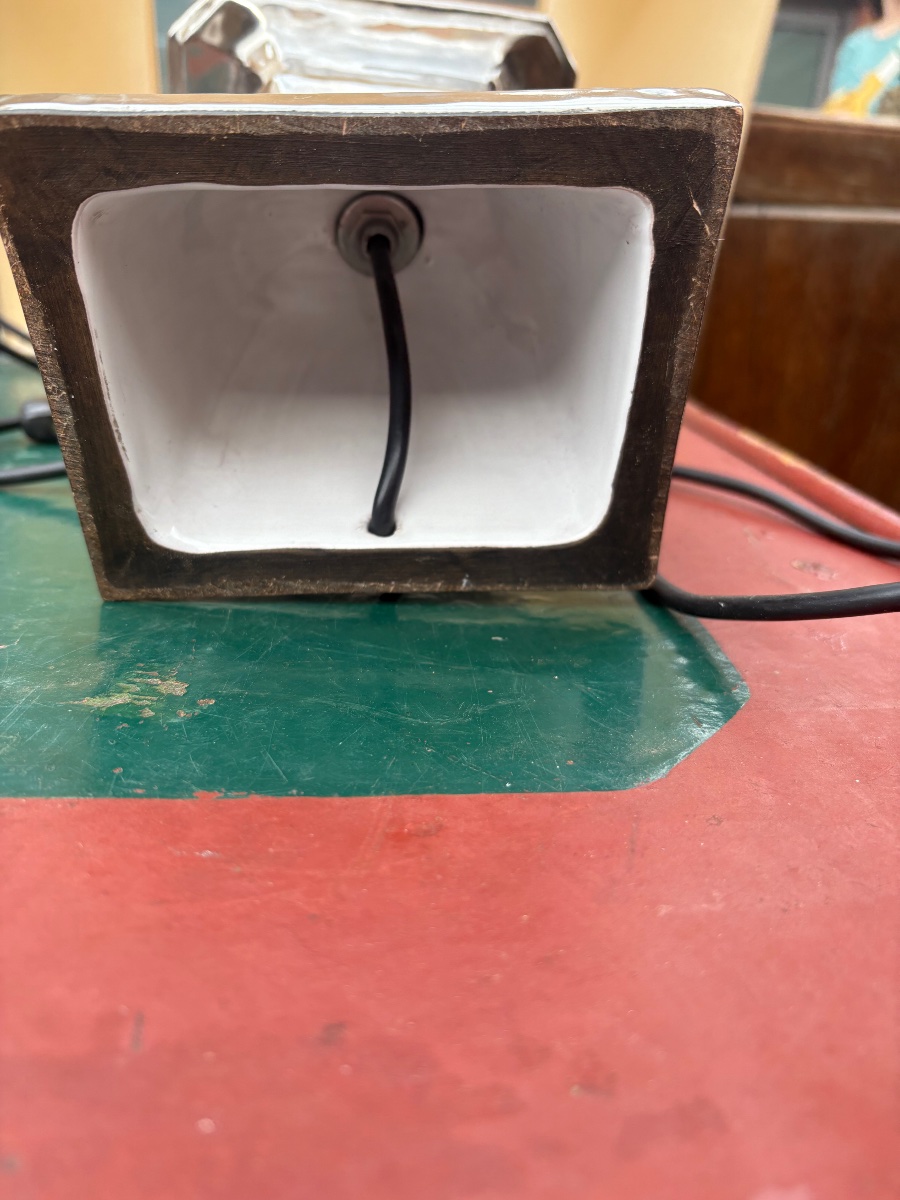 Paire de lampes en  faïence  argentées et dorées  façon pot à feux Italie XX EME-photo-1