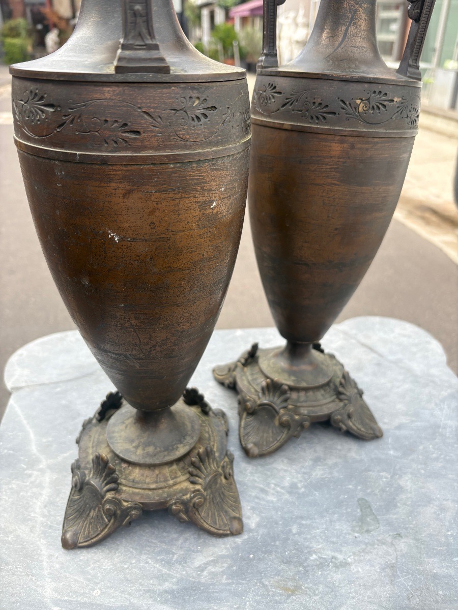 Pair Of Bronze Kerosene Lamps With Crystal Reservoirs, Neoclassical Style, Mid-19th Century -photo-1