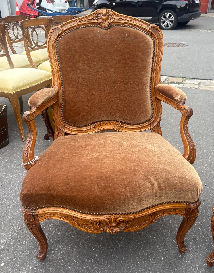 Paire de fauteuils en noyer XIX EME de style louis XV -photo-2