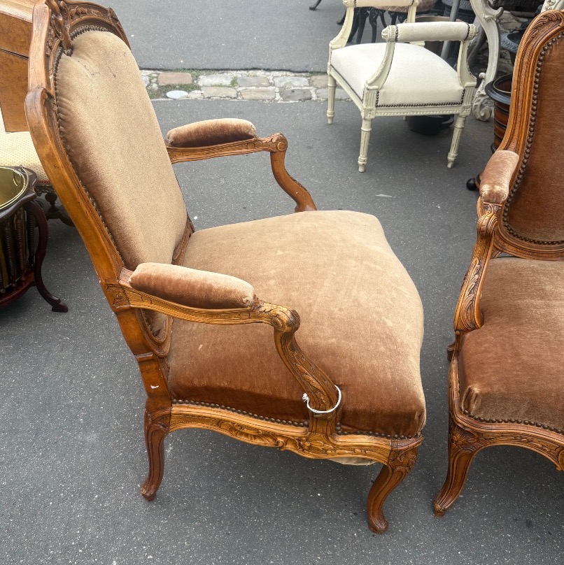 Paire de fauteuils en noyer XIX EME de style louis XV -photo-4