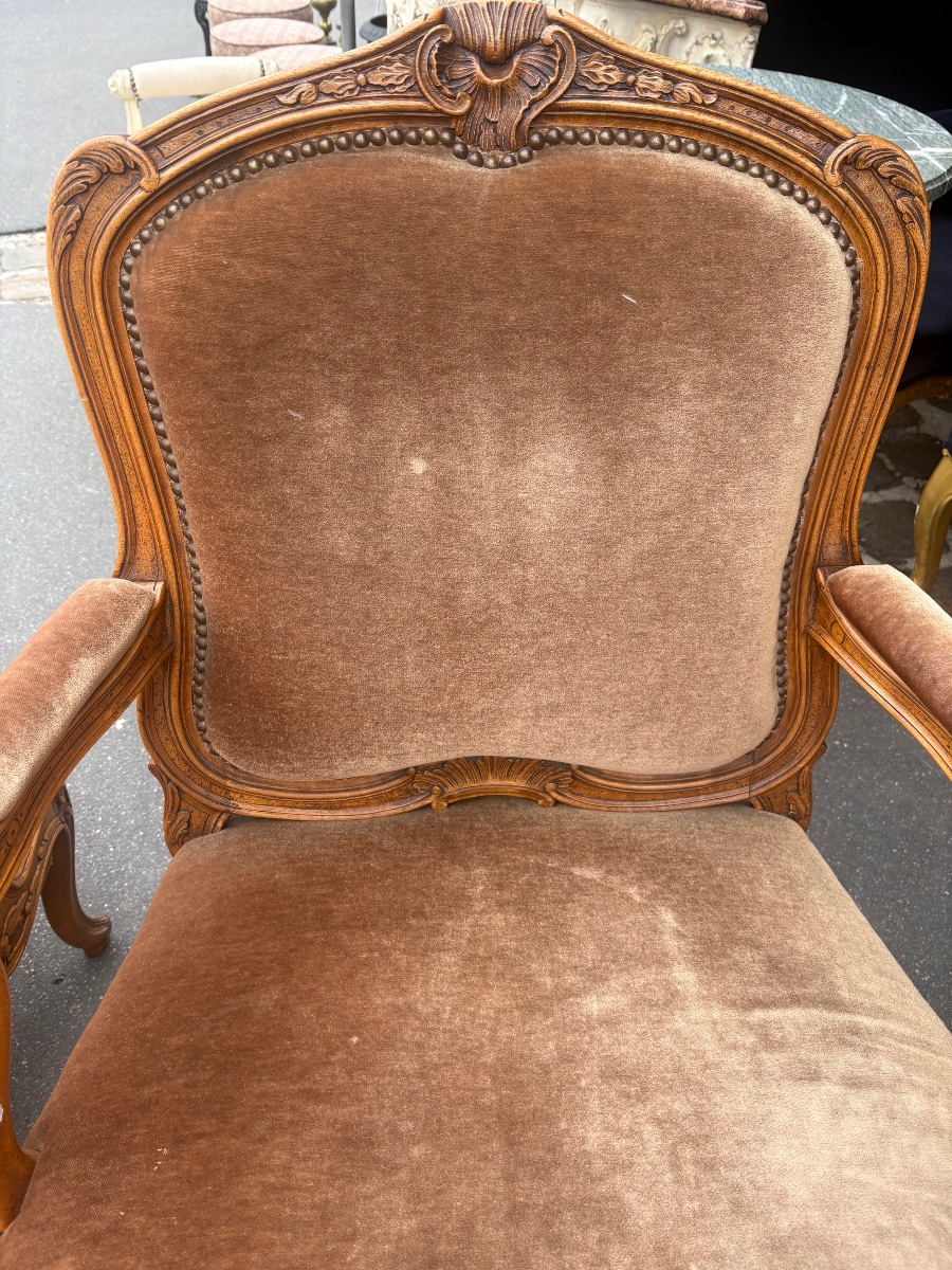 Paire de fauteuils en noyer XIX EME de style louis XV -photo-2