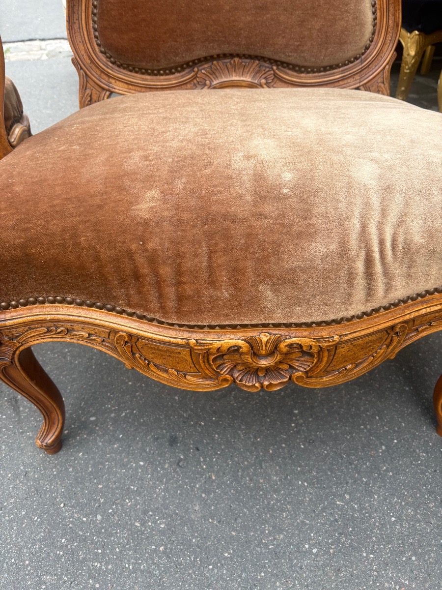 Paire de fauteuils en noyer XIX EME de style louis XV -photo-4