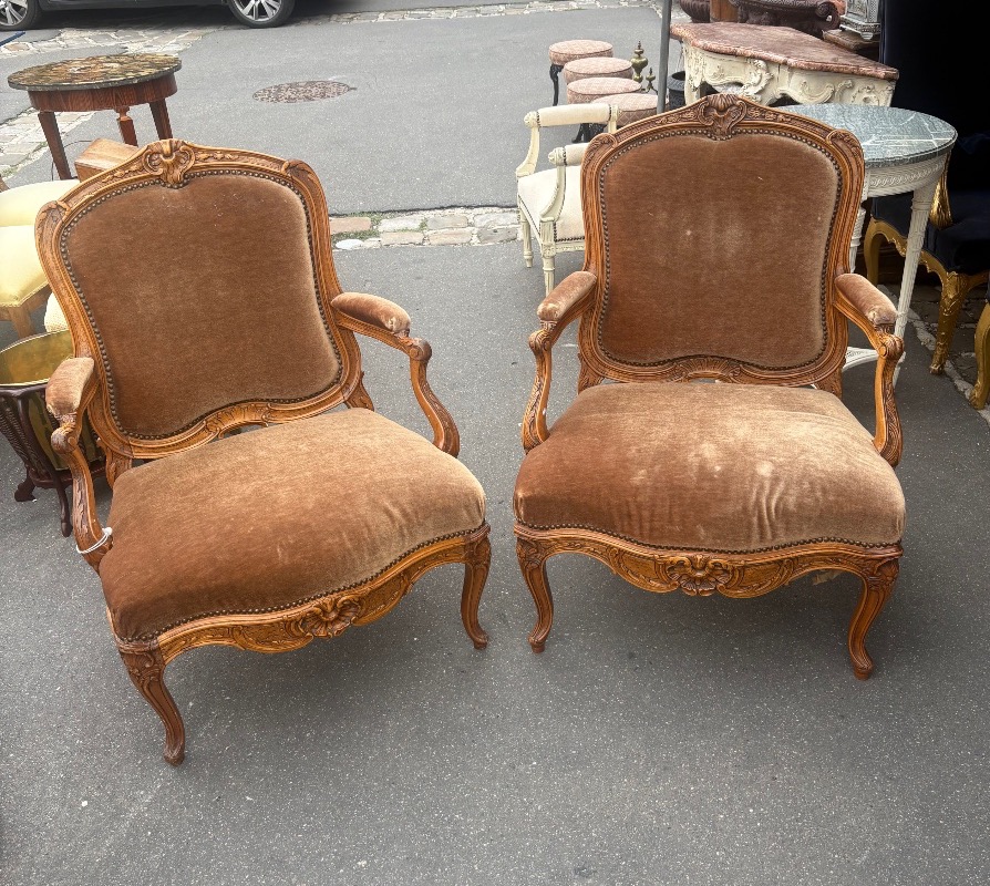 Paire de fauteuils en noyer XIX EME de style louis XV -photo-5