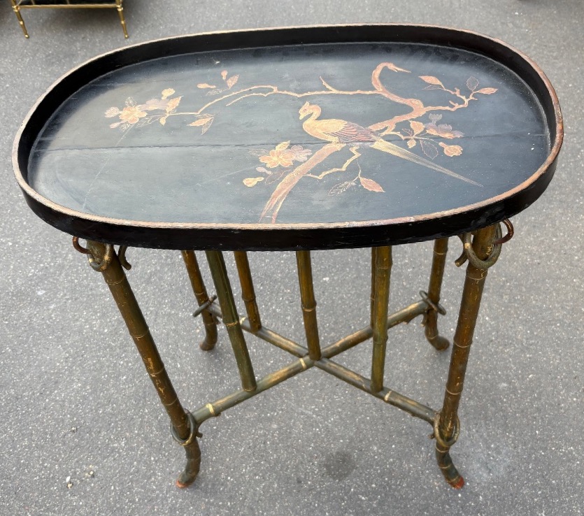 Small Bamboo Pedestal Table With A Lacquered Top, 19th Century