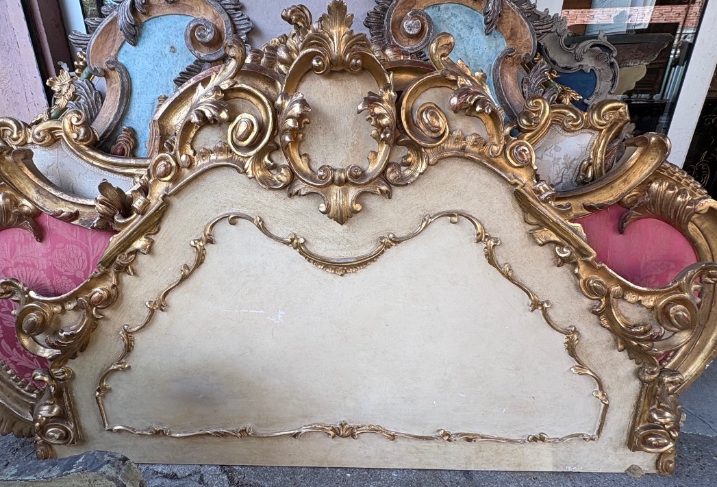 Tête de lit italienne en bois peint style baroque XIX EME -photo-3