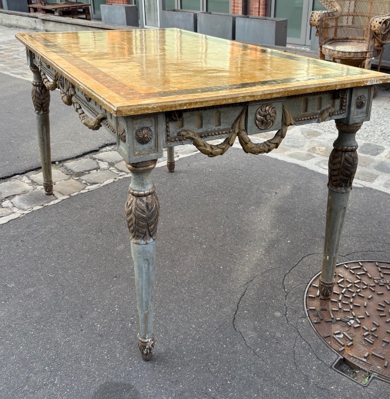 Table de centre ou de salle à manger XIX EME bois peint style Louis XVI Italie-photo-2