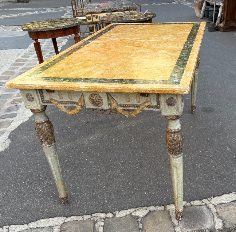 Table de centre ou de salle à manger XIX EME bois peint style Louis XVI Italie-photo-3