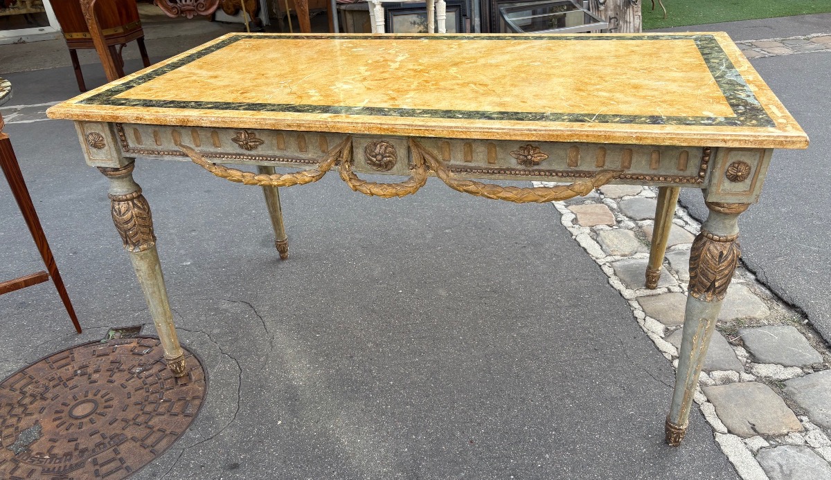 Table de centre ou de salle à manger XIX EME bois peint style Louis XVI Italie-photo-3
