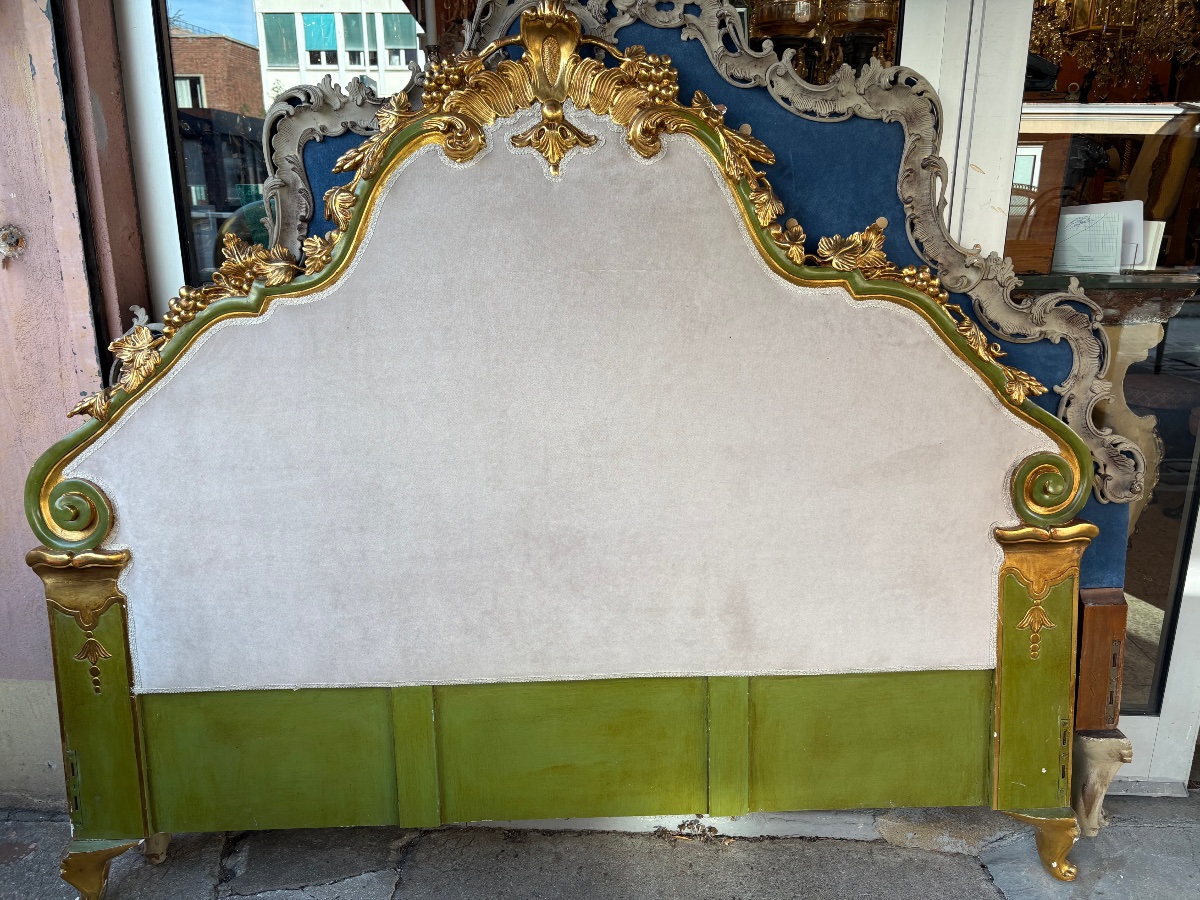 Painted And Gilded Wooden Headboard From Italy, 20th Century 
