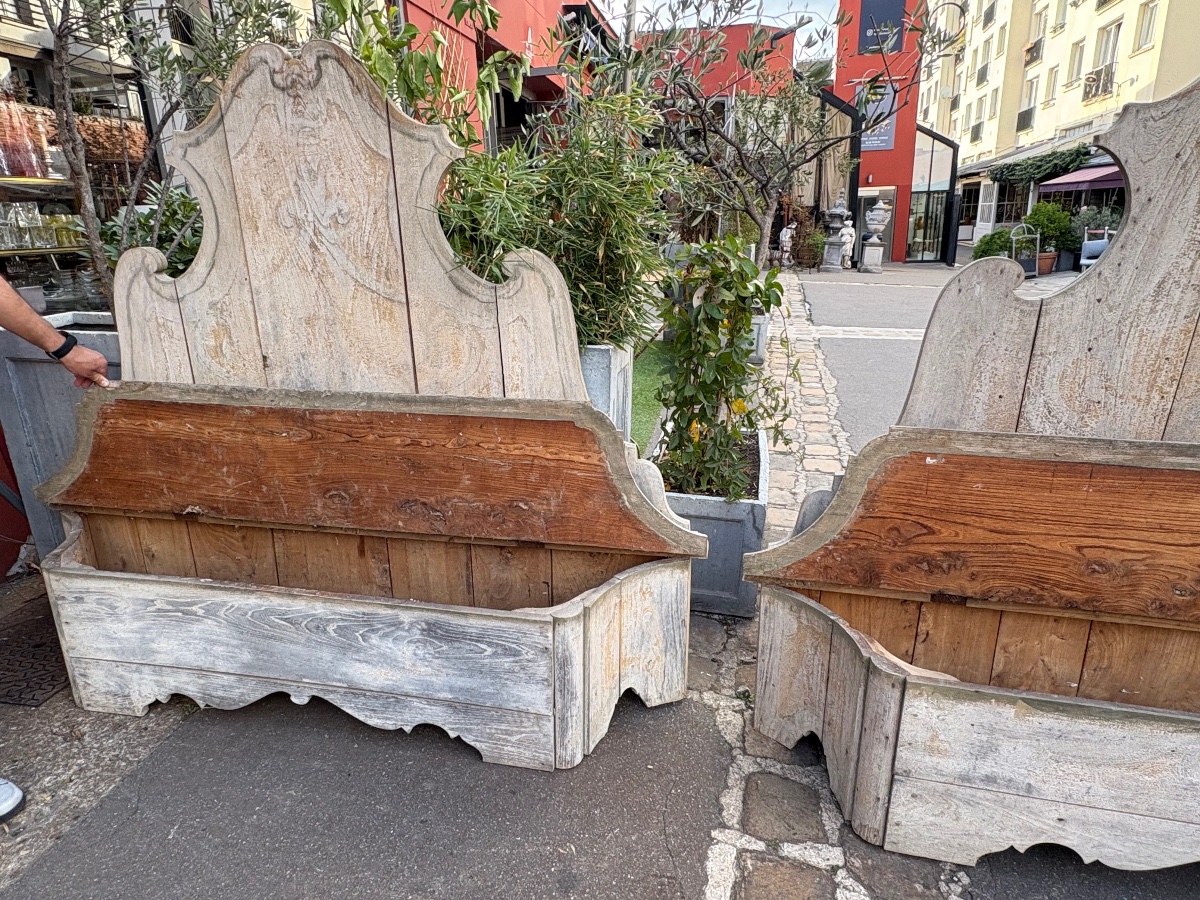 Pair Of Wooden Storage Benches From The Late 18th To Early 19th Century -photo-2