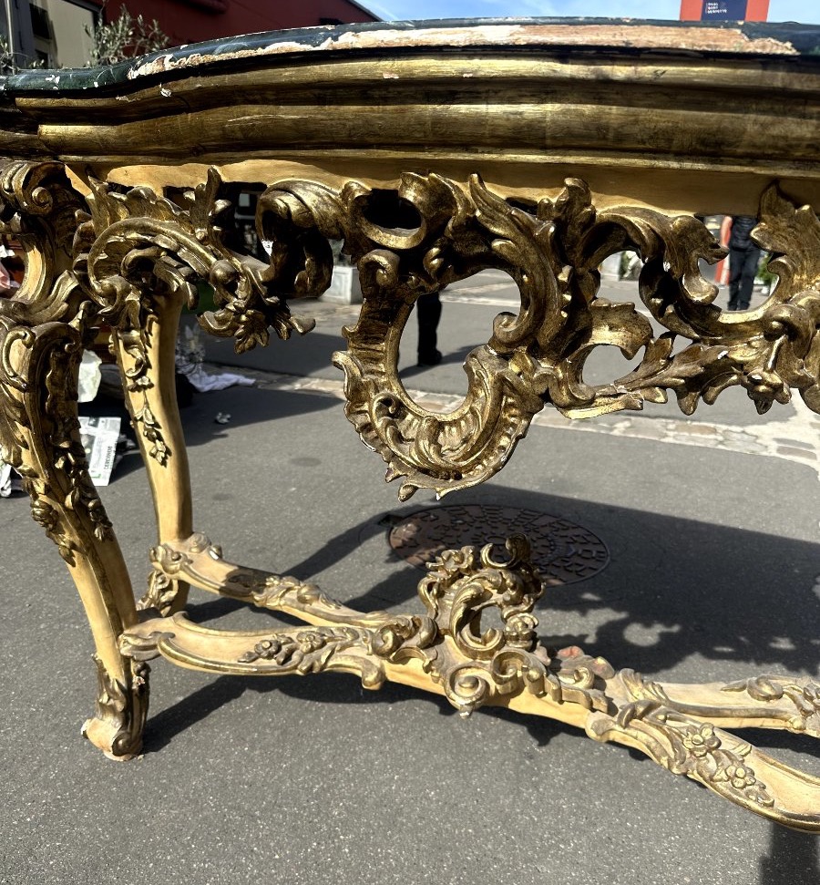 Grande console en bois sculpté et doré XVIIIe, Naples-photo-3