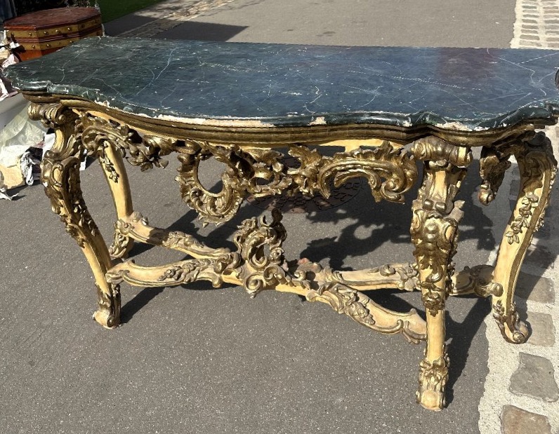 Grande console en bois sculpté et doré XVIIIe, Naples