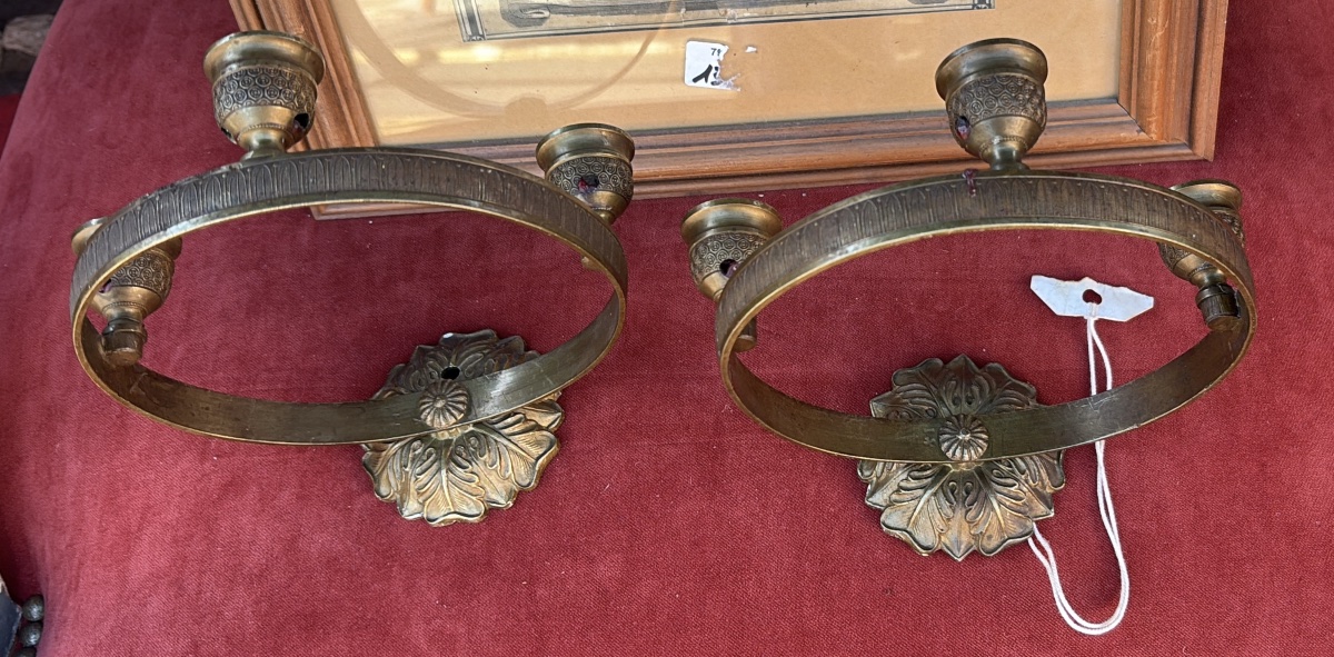 Paire d’appliques en bronze 3 lumières cylindriques début XIX EME -photo-3