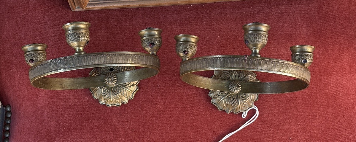 Paire d’appliques en bronze 3 lumières cylindriques début XIX EME 