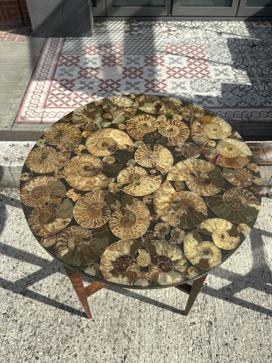 Pair Of Art Deco Tripod Side Tables Made Of Rosewood And Ammonites – Circa 1930-photo-2