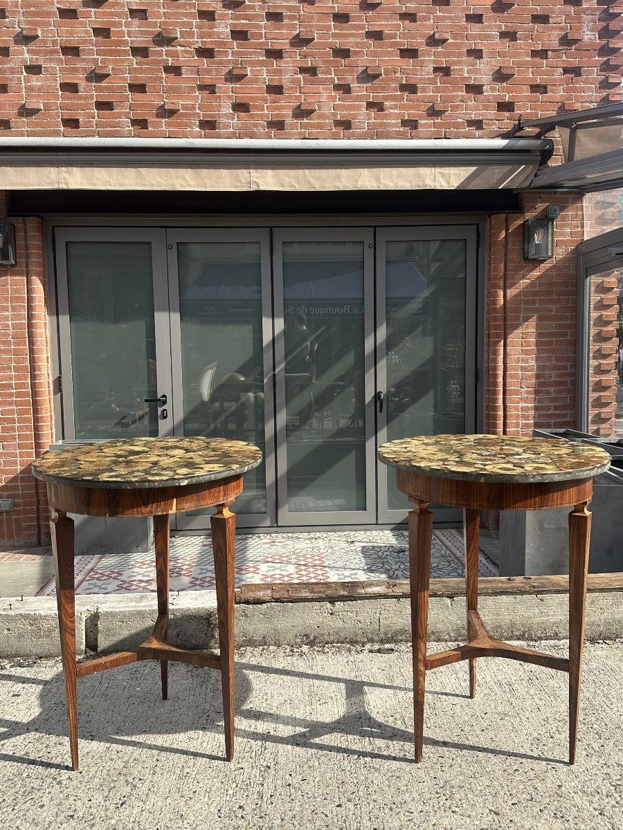 Pair Of Art Deco Tripod Side Tables Made Of Rosewood And Ammonites – Circa 1930