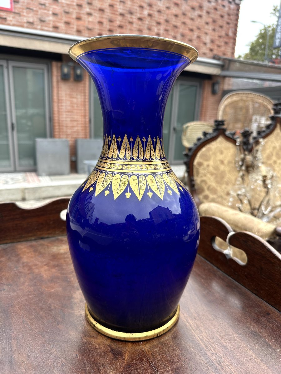 Cobalt-blue Glass Baluster Vase With Neoclassical-inspired Gold Decoration