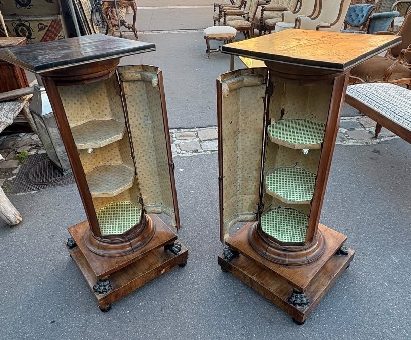 Pair Of Walnut Side Tables, Neoclassical 19th Century-photo-3