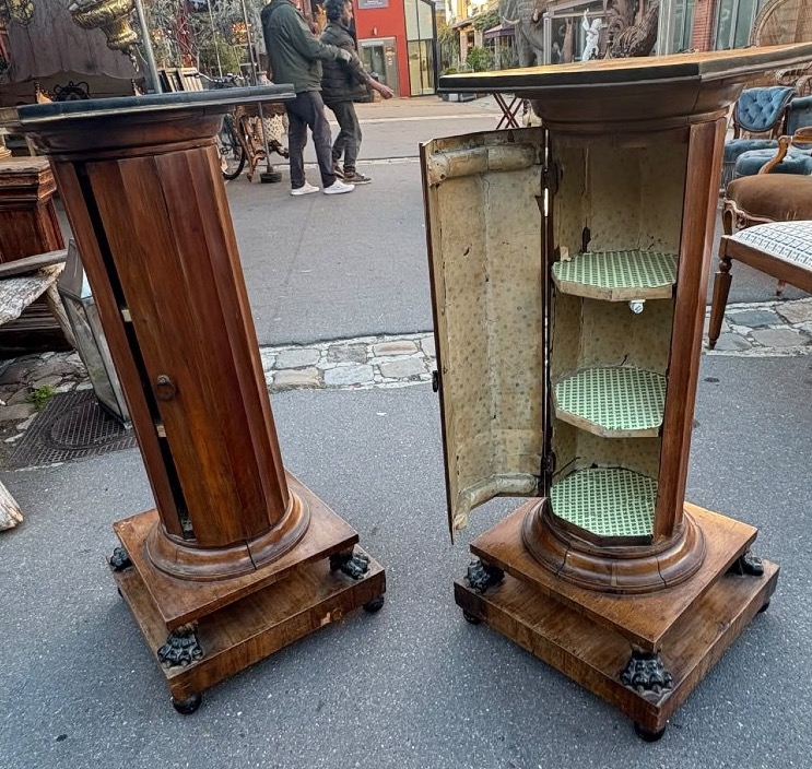 Pair Of Walnut Side Tables, Neoclassical 19th Century