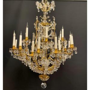 Lustre Bronze Doré Et Cristal De Roche 18 Eme Siecle