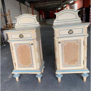 Pair Of Lacquered Bedside Tables Late 19th Louis XVI Style 