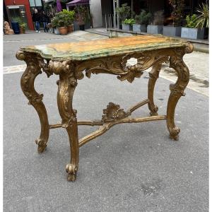 Carved Wood Console 4 Feet Wooden Top Italy 19 Eme Century 
