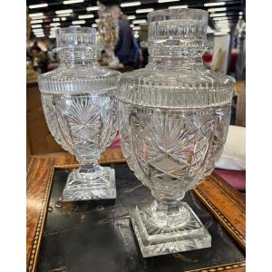 Paire De Drageoirs  En Cristal Taillé Début  XIX Eme  