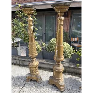 Pair Of 19th Century Giltwood Church Candelabras