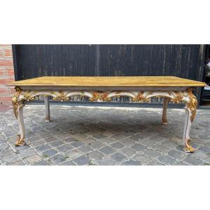 Table de salle à manger  XX EME Italie bois peint dessus faux marbre 
