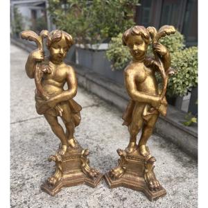 Paire de chérubins en bois doré, XVIIIe siècle