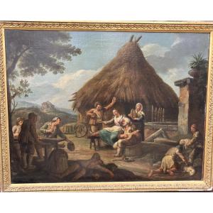 Huile sur toile Italie XIX EME scène bucolique  