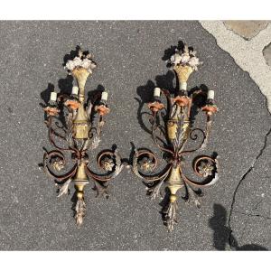 Paire d’appliques murales en bois sculpté,Italie, début XXe siècle