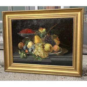 Still Life With Fruit, Oil On Canvas, 20th Century