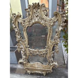 Miroir à pareclose ancienne façade d’autel bois argenté Naples XVIII EME 