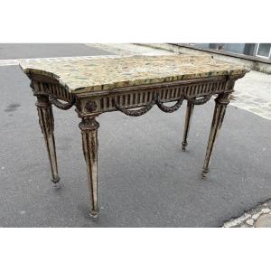 Console d’époque  Louis XVI dessus bois faux marbre Italie 