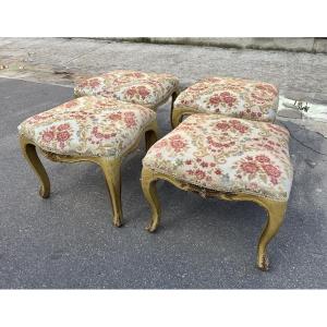 Set Of Four Lacquered Stools, 19th Century, Louis XV Style